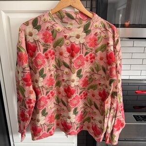 Floral Knit Sweater - pink strawberry
